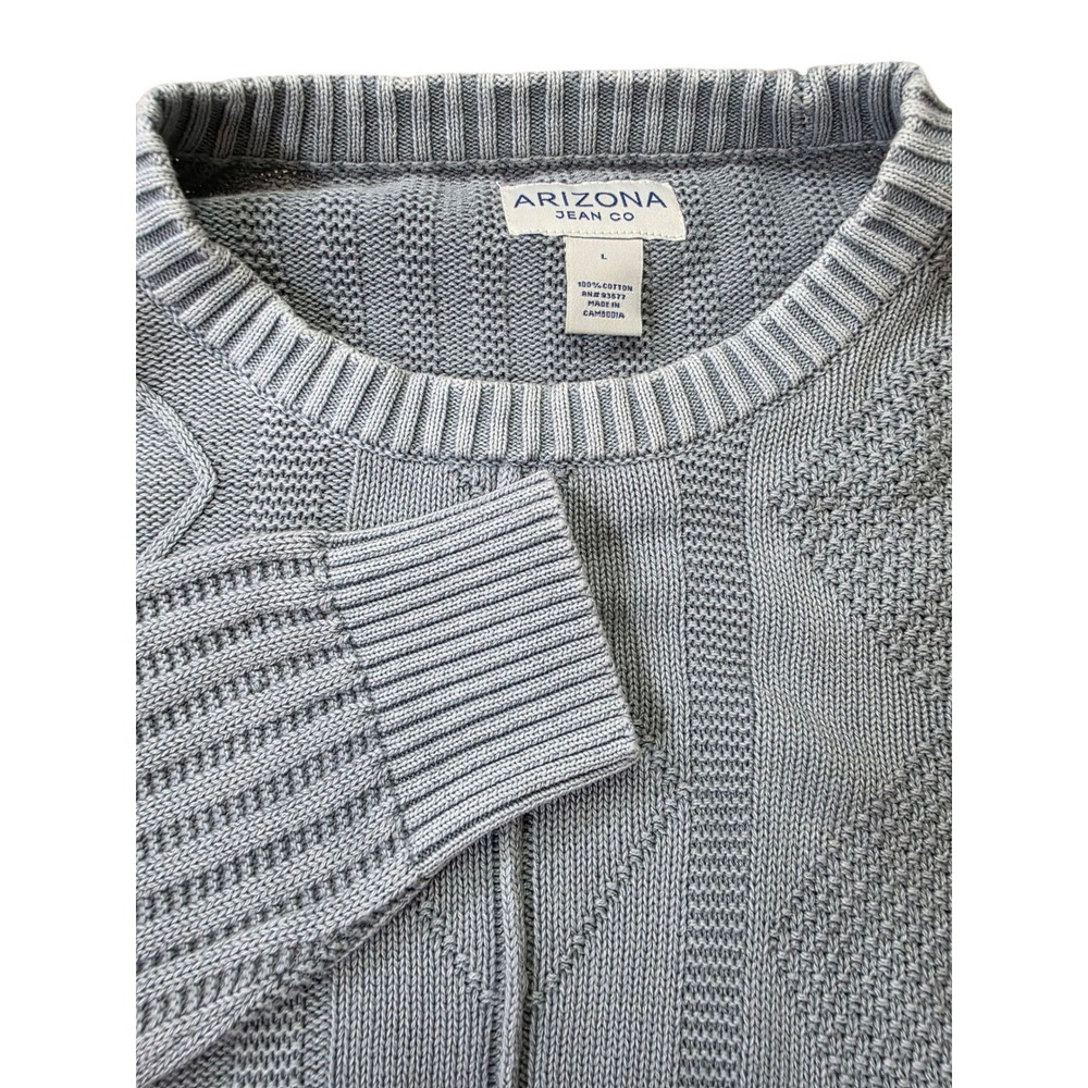 Arizona Jean Co. Cable Knit Sweater Diamond Pattern Crew Neck Gray Mens L